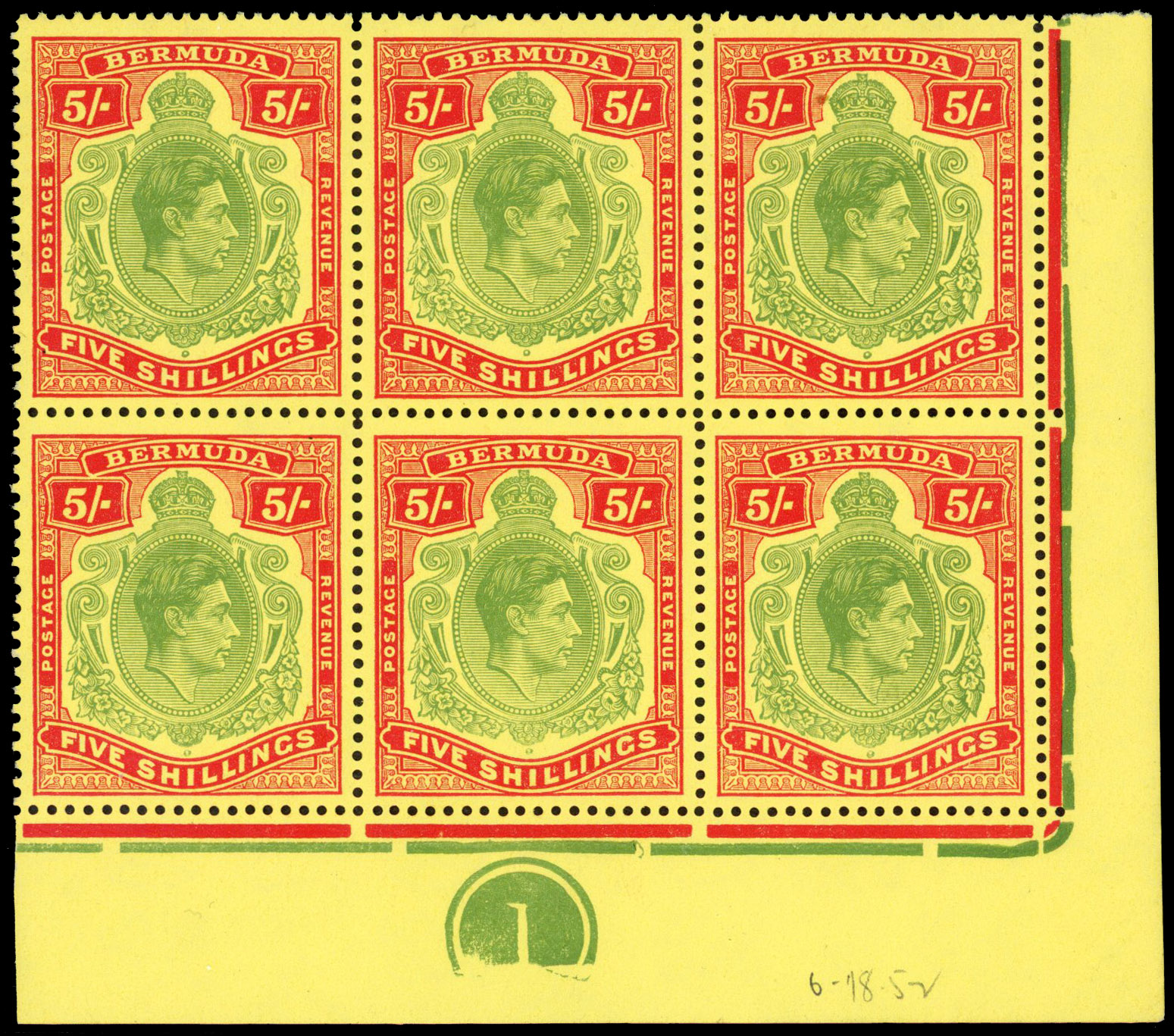 Bermuda SG 118g var Plate block mint
