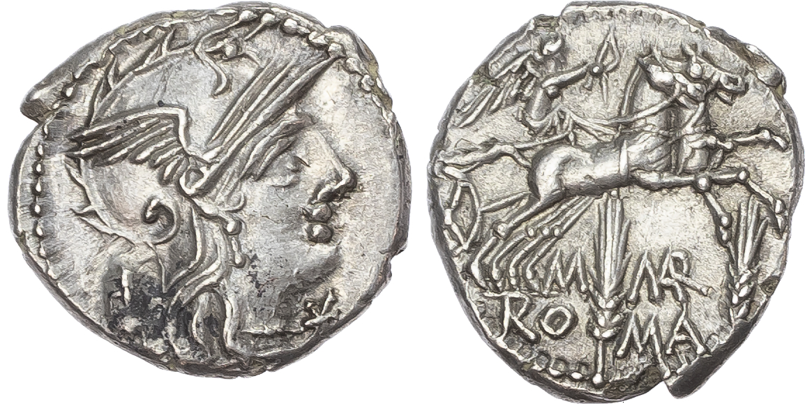 M. Marcius Mn. f. (134 BC) AR Denarius, Rome, 3.95g. 