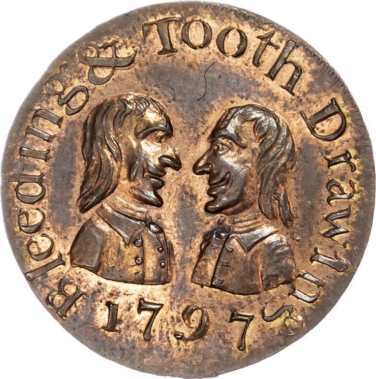 London - Smithfield, Denton’s Harrison (dentist, hairdresser, and blood-letter) Farthing 1797