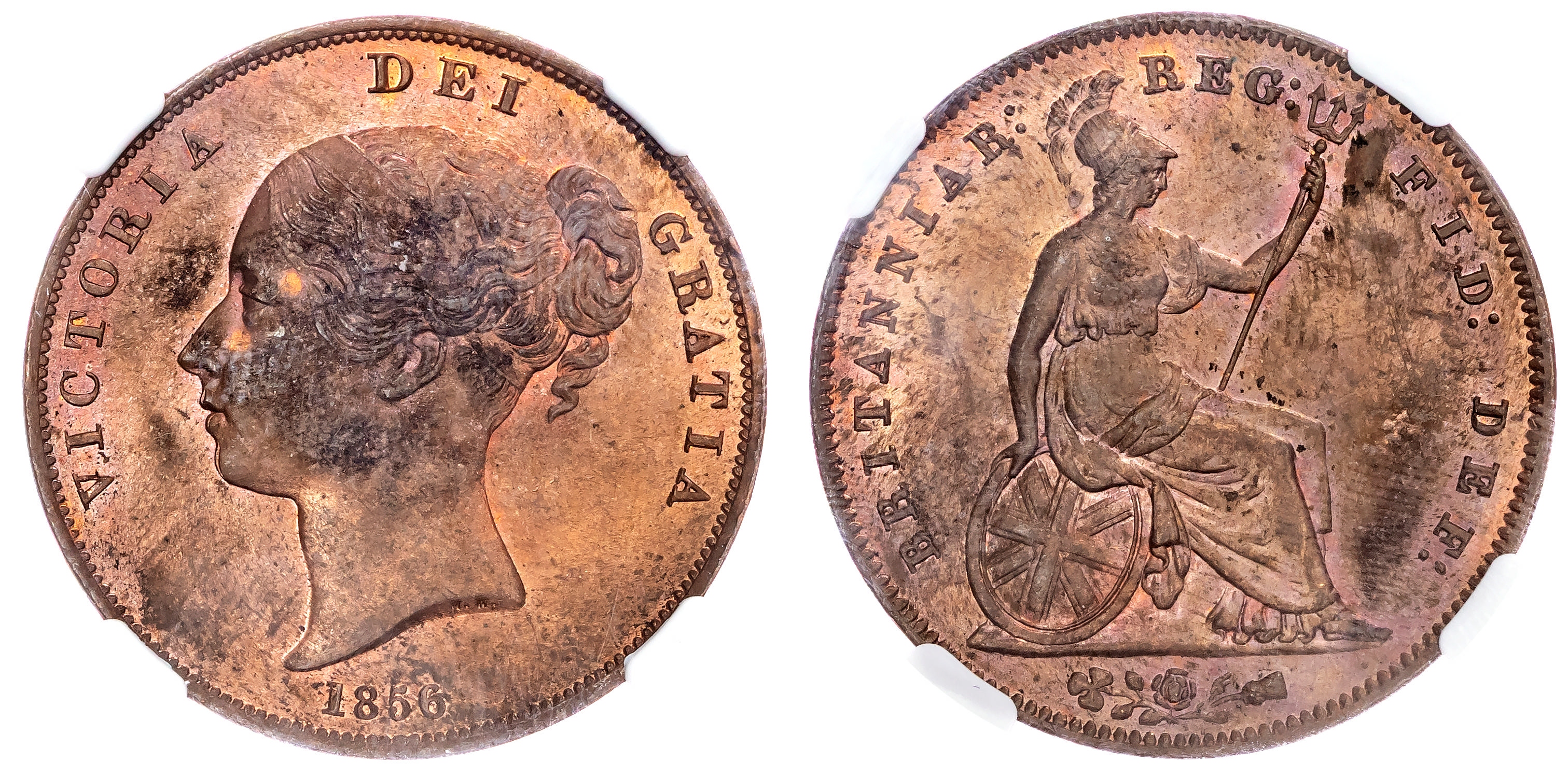 Victoria (1837-1901), AE Penny, 1856 PT DEF:. NGC MS 62 RB