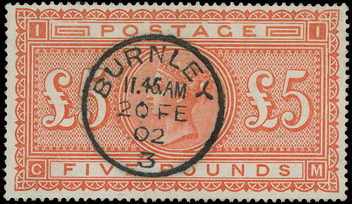 1882 £5 orange Pl.1 (White paper)