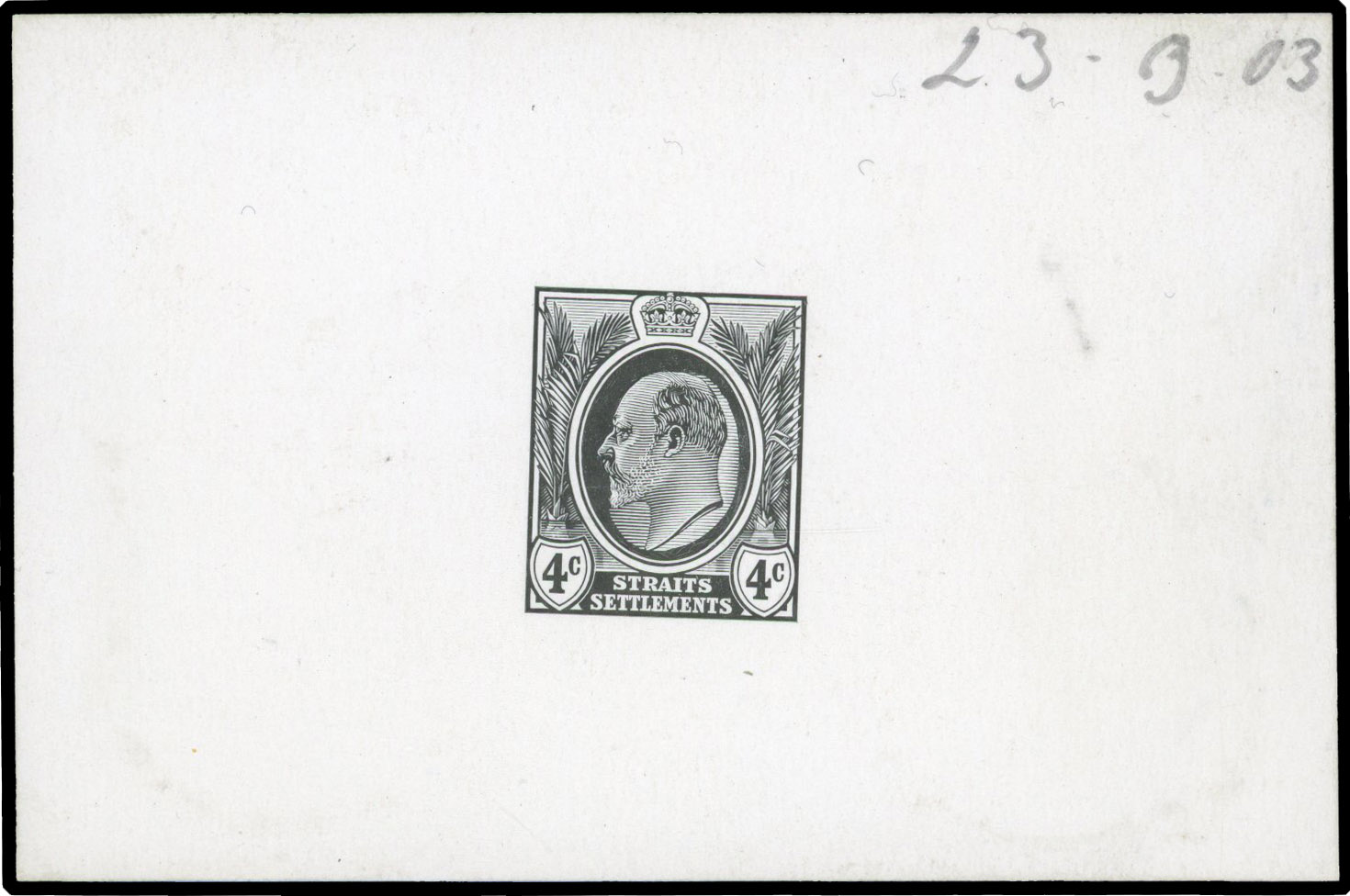 Straits Settlements 1903 4c progressive die proof in black