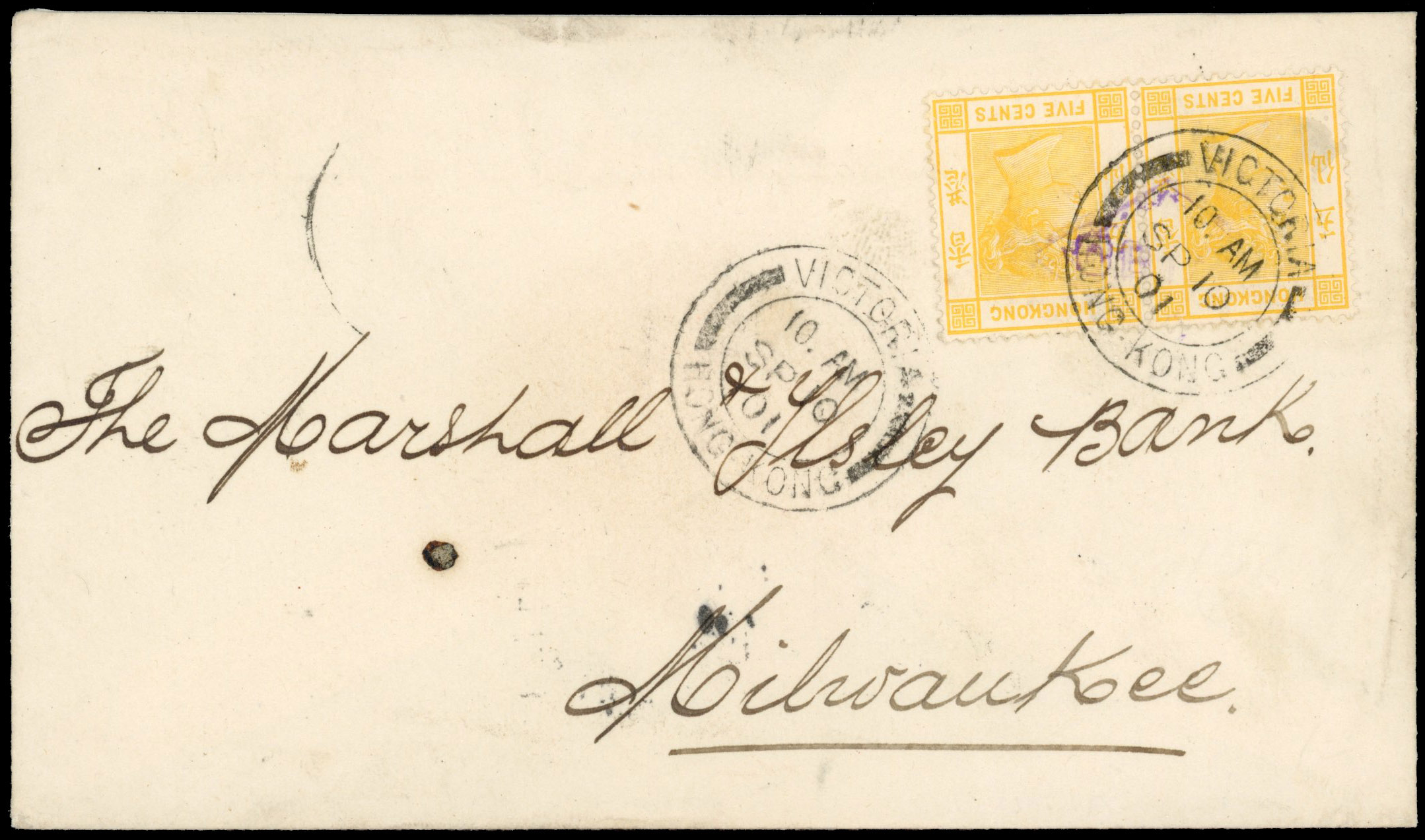 Hong Kong 1901 cover to Milwaukee