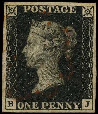 1840 1d black Plate 5 (BJ) four good...
