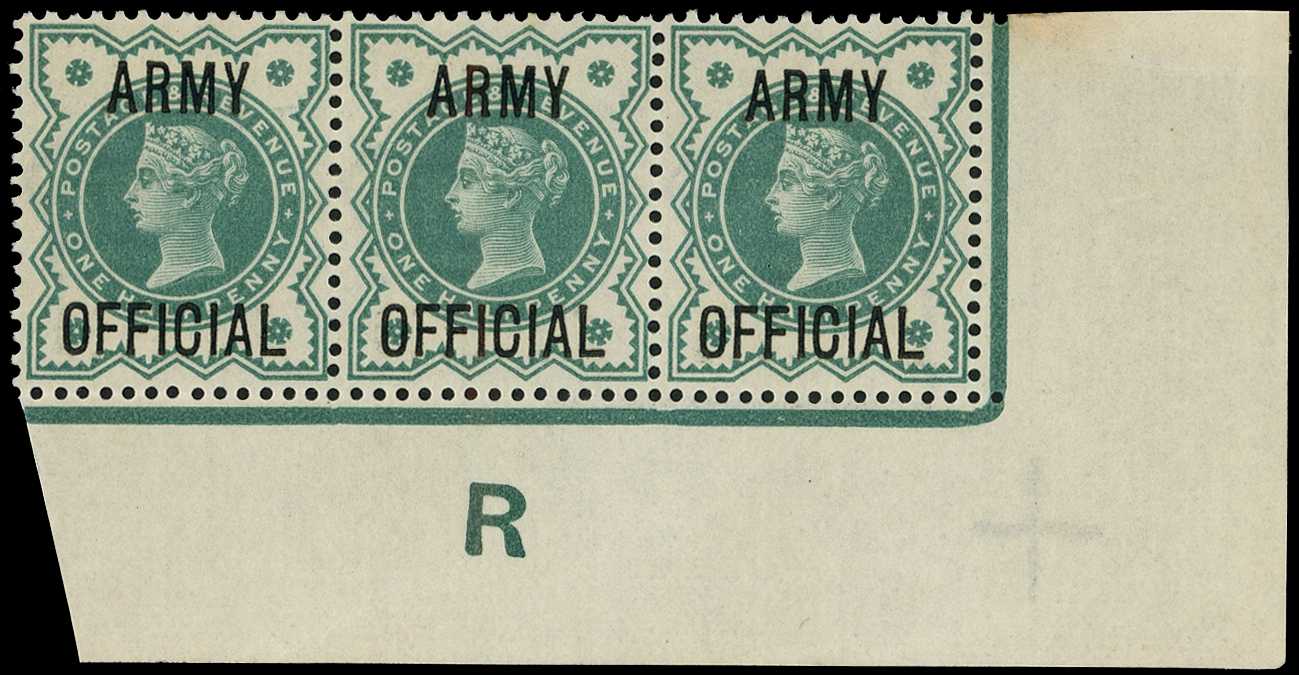 Army Official. 1900 ½d blue-green corner...