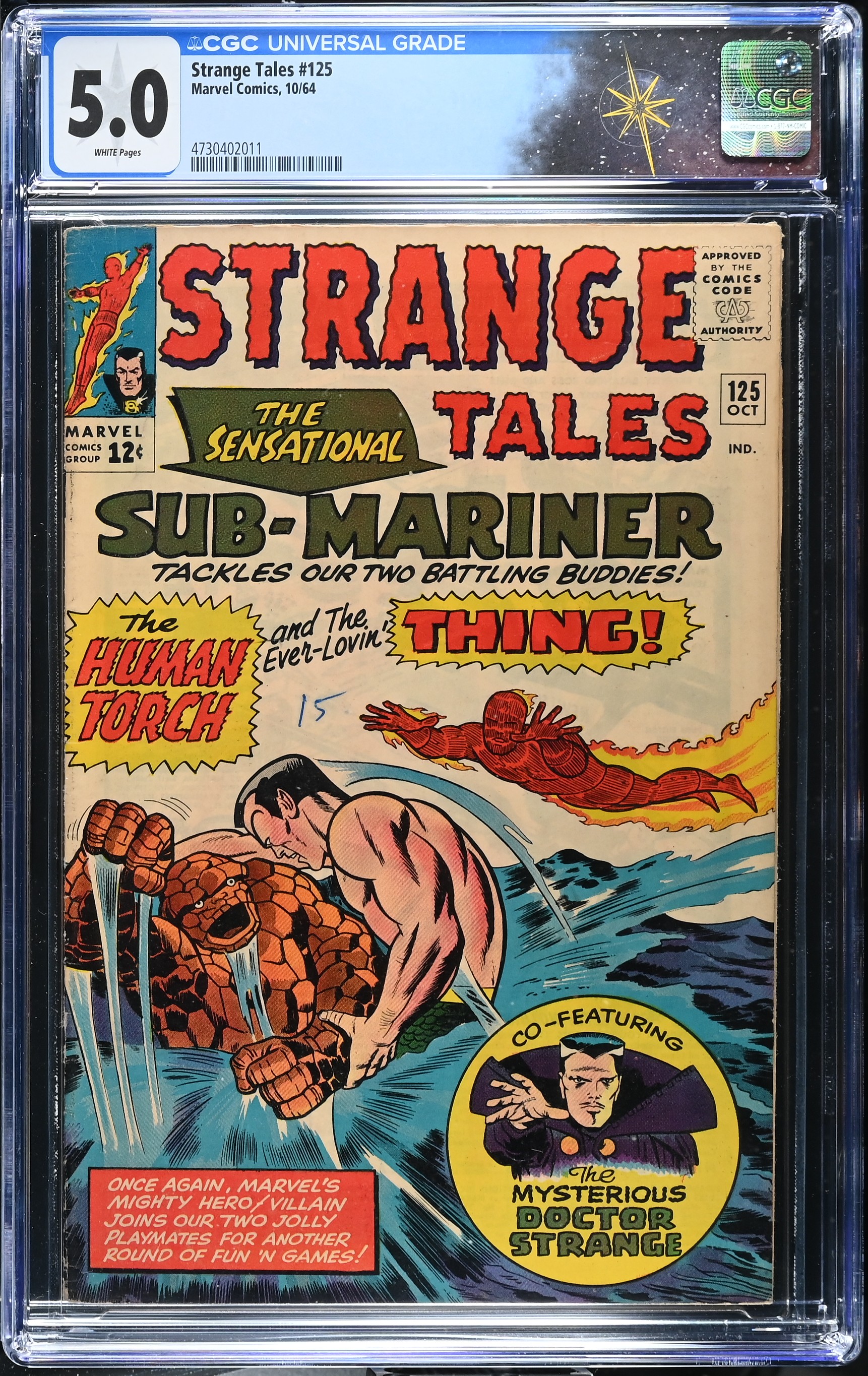 Strange Tales #125 CGC 5.0 "The Sub-Mariner Must Be Stopped!" Human Torch vs. Sub-Mariner (Marvel Comics, 1964) White Pages