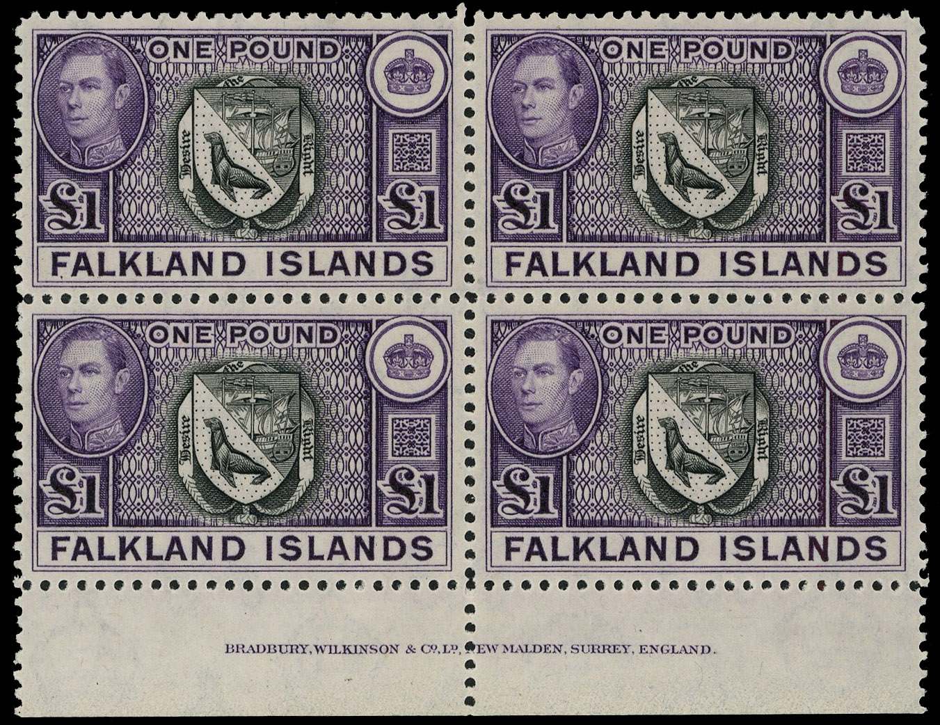 Falkland Islands SG 163 imprint block mint