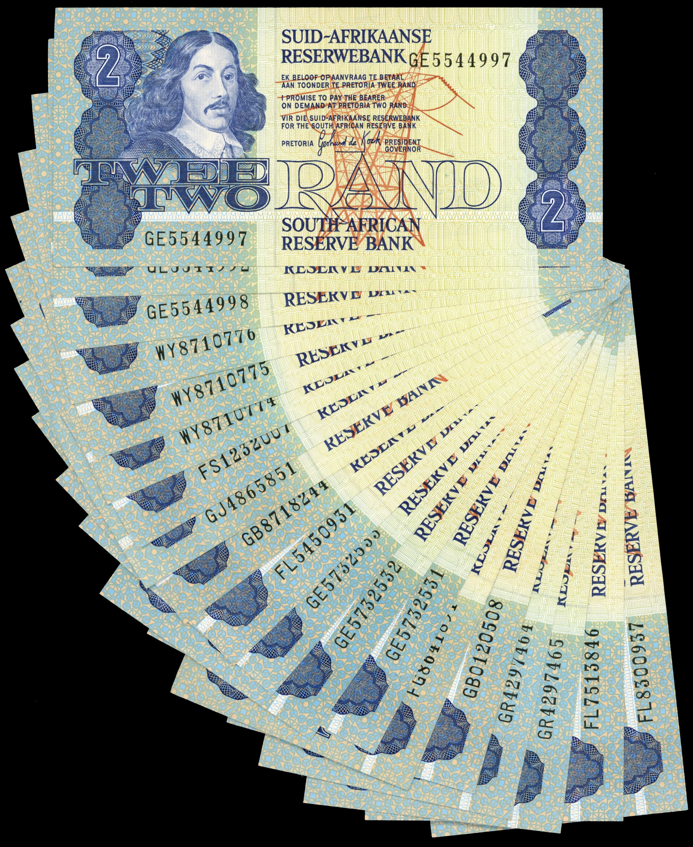 South Africa, Reserve Bank, 1981-1989, Two Rand, sig. of G de Kock, (Pick 118). Uncirculated. [20]…