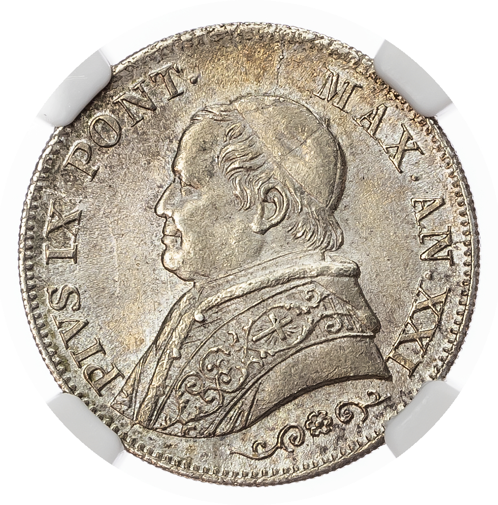 Italy, Papal States. Pius IX AR 1 Lira. 1866R XXI. 