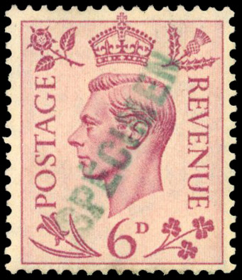 1939 6d Purple with SPECIMEN in green (SG470var)