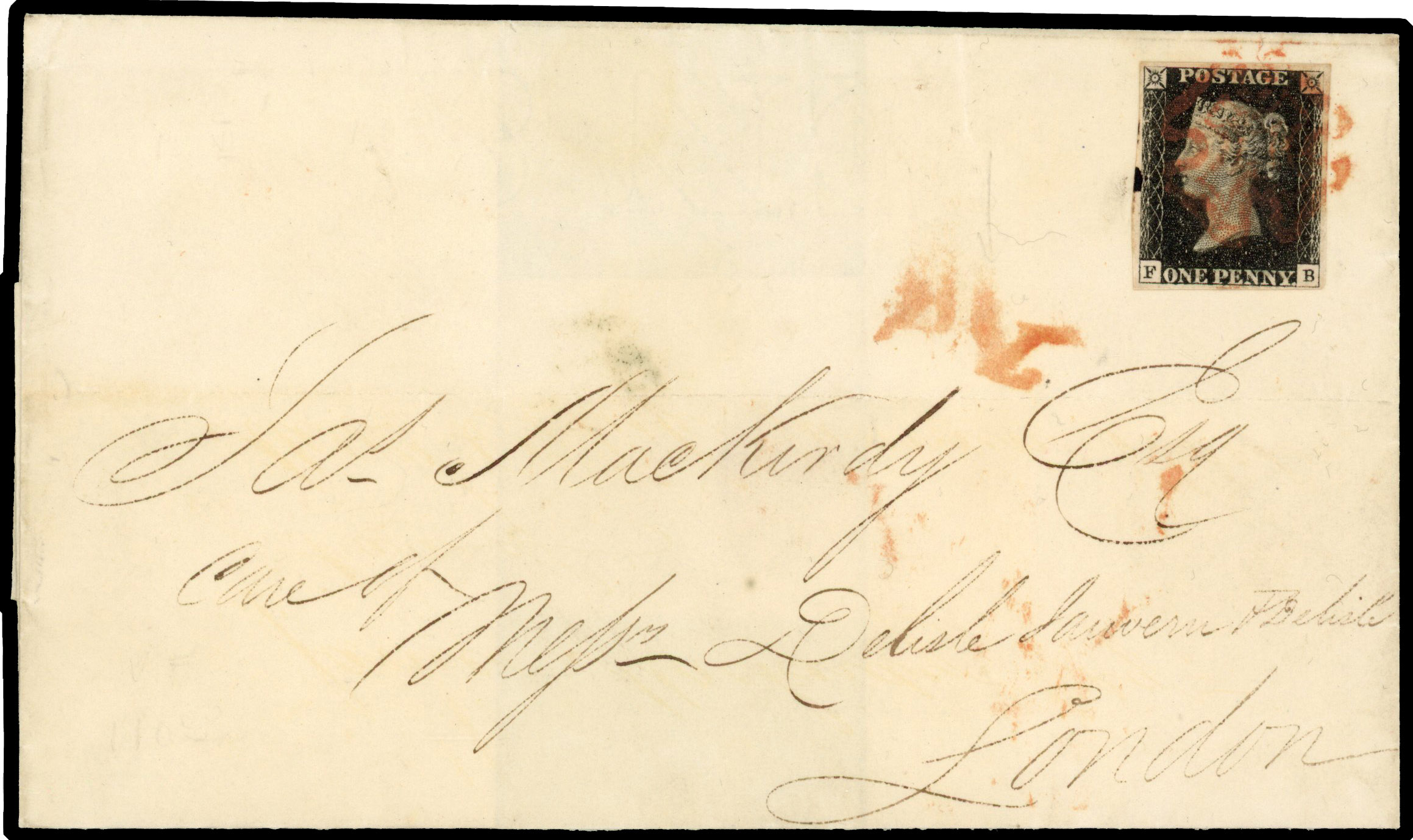 1840 1d Black Pl.4. Very fine wrapper sent from Liverpool to London