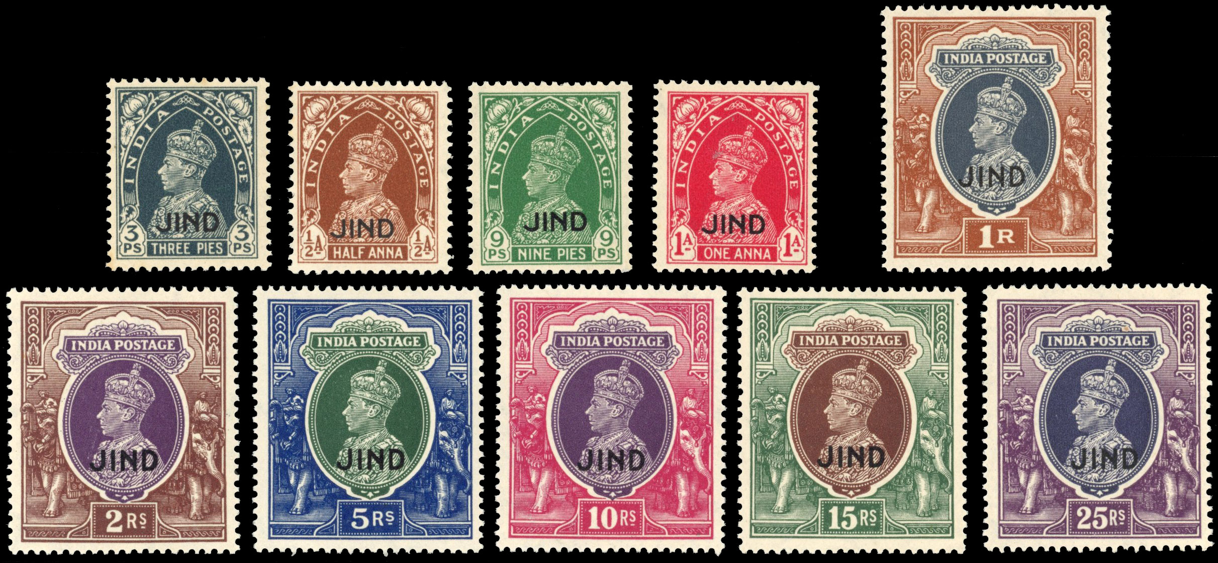ICS Jind SG 127-136 1941 3p to 25r set of ten mint