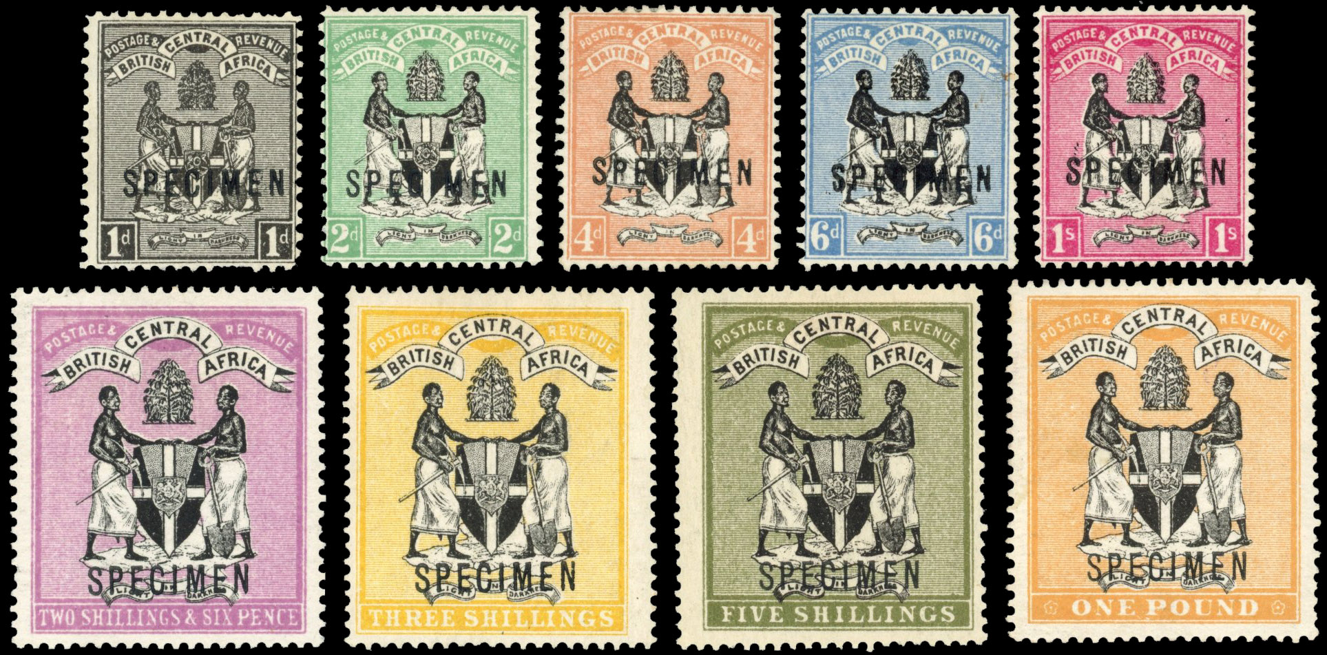Nyasaland SG 21s-29s 1895 set to £1 Specimens