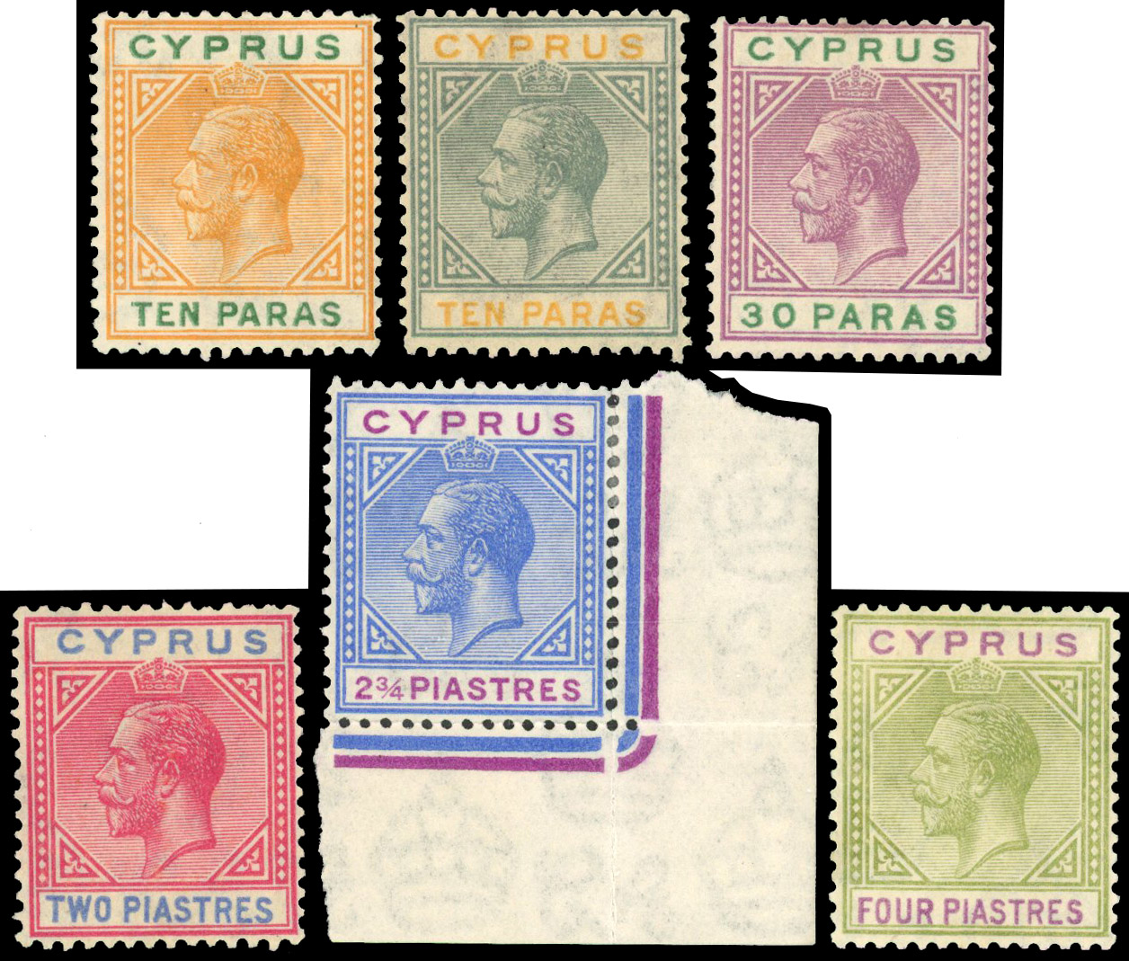 1921-23 Script wmk 'Broken bottom left triangle' collection 10pa (both) 30pa, 2pi, 2¾pi & 4pi cat £1,820