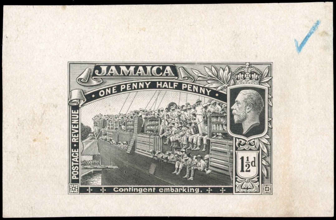Jamaica 1919-21 1½d working die proof, SG 80var