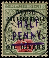 1893 ½d on 2d handstamped Type 3, used with Benin River CDS of AP 20 94. good colour. SG 9,...