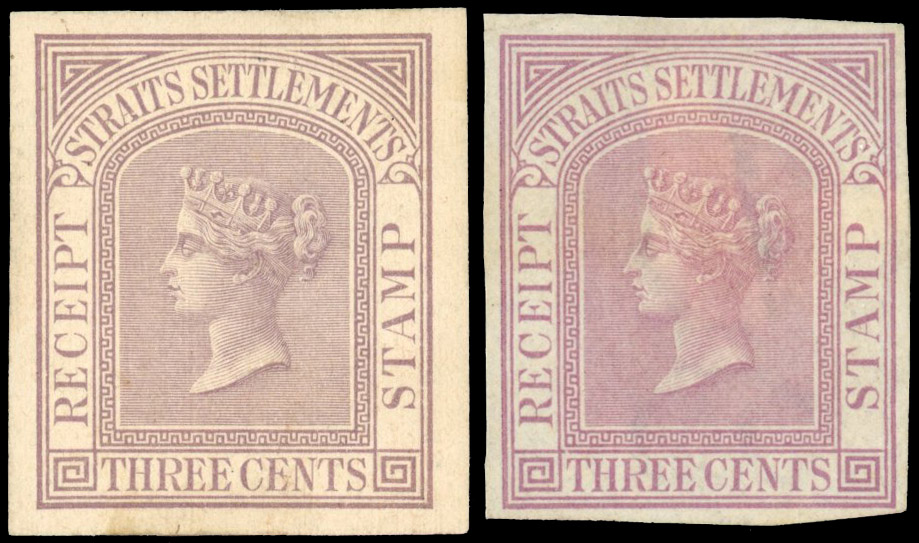 Straits Receipt stamps 1868-81 3c Plate Proofs