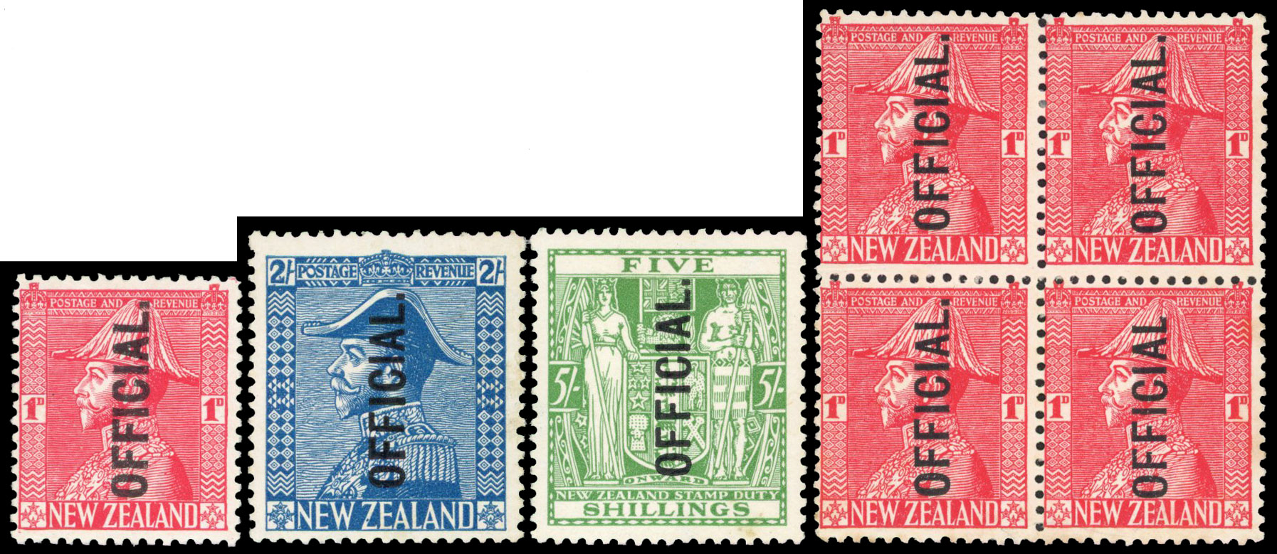 New Zealand 1927-33 official set to 5s plus 1d variety No stop