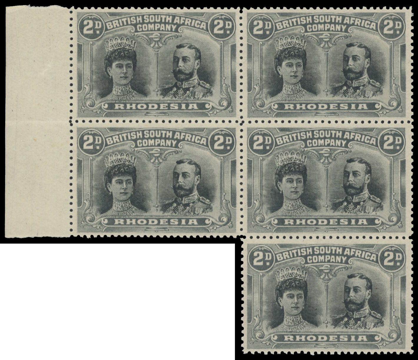 2d black and drab grey RSC A block, positions 11-17 + 22 mint