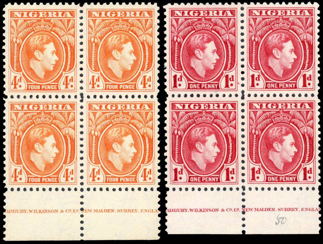 Nigeria SG 50, 54 imprint blocks mint