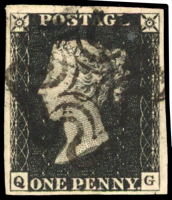1840 1d black, Plate 1b (QG), good to large margins, cancelled by black Maltese Cross
