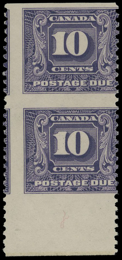 Canada 1930-32 postage due 10c vertical pair imperforate horizontally