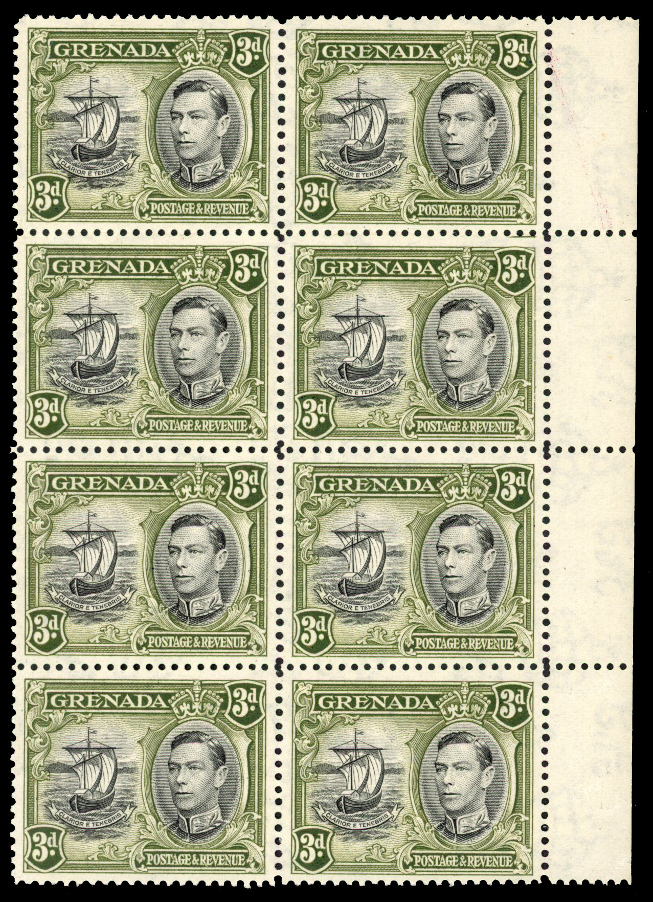 Grenada SG 158ba 1950 3d R5/6 colon flaw block mint