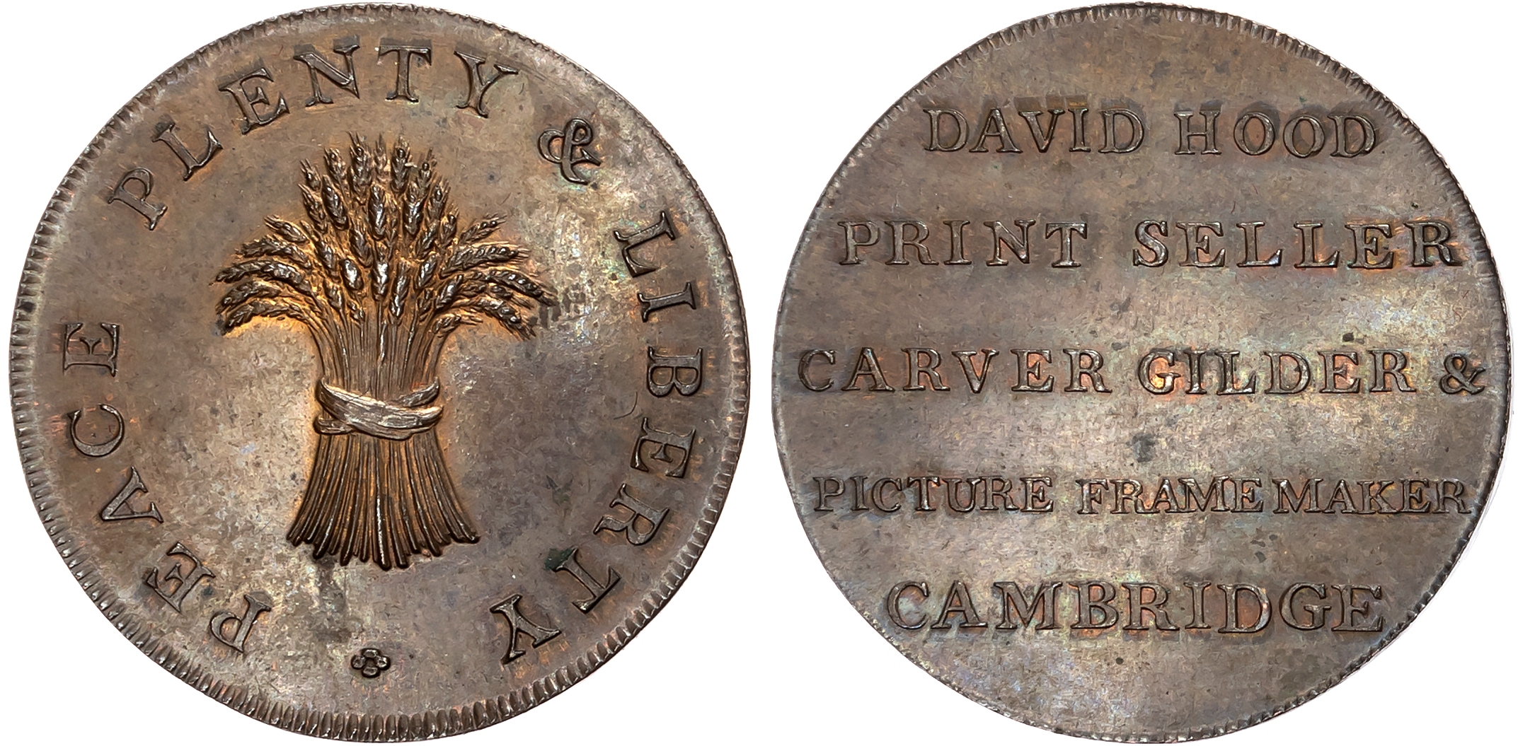 Cambs. Cambridge , David Hood, Milton’s Halfpenny, Wheatsheaf , rev. David Hood etc , edge plain, 30.8mm/13.39gm. (DH 19 …