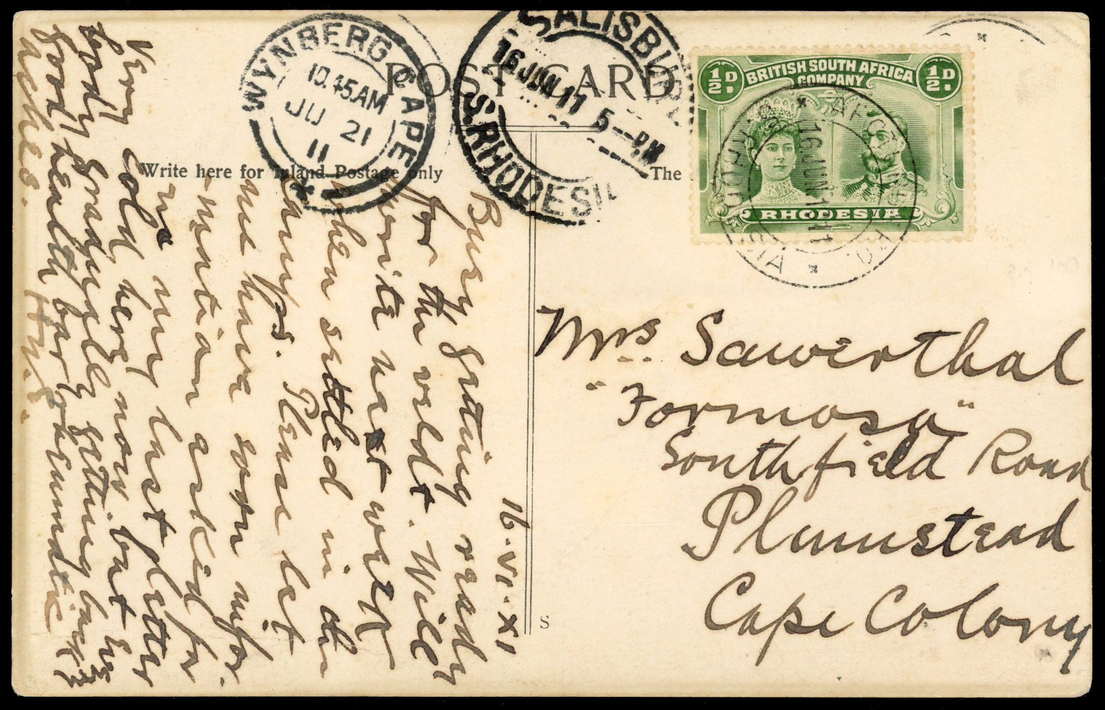 ½d green on ppc to Cape Colony, Arcturus P.O. DC