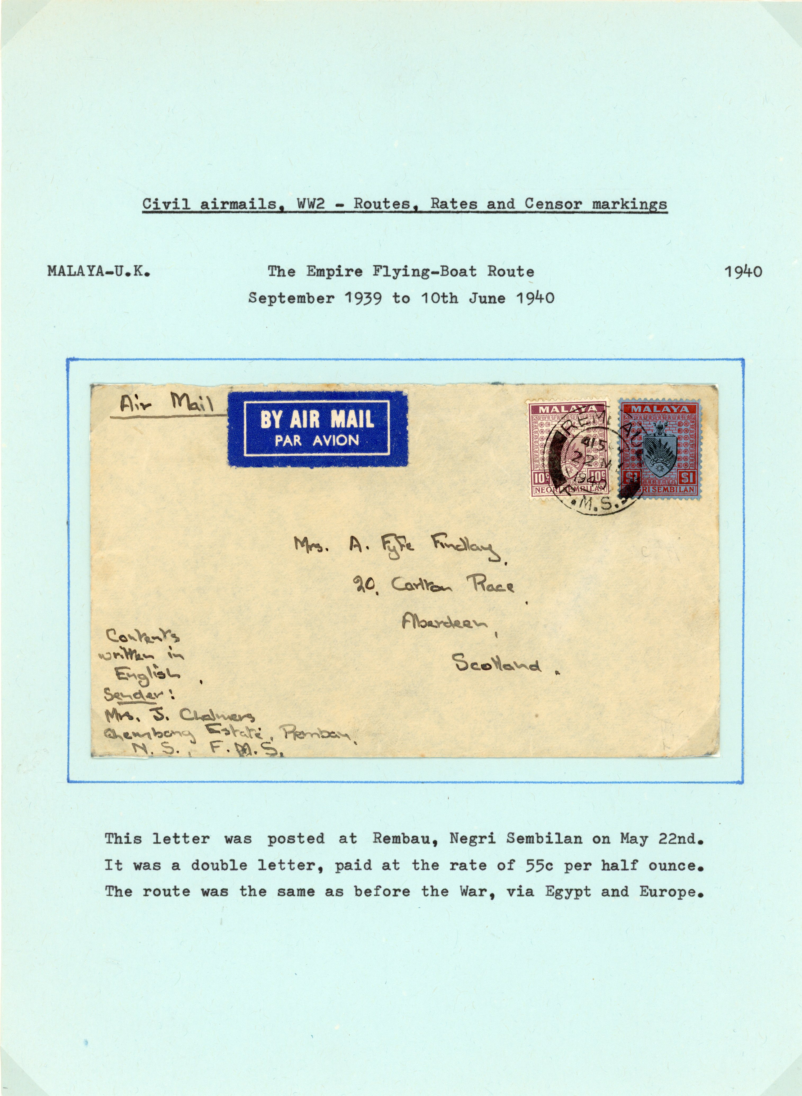 Malaya 1940-1 airmail covers
