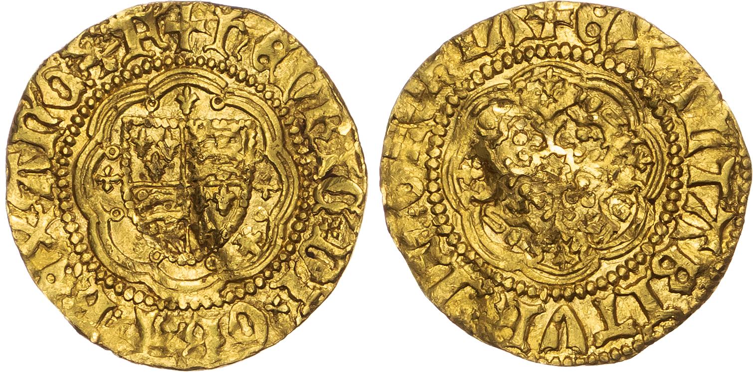 Henry V (1413-1422), AV Quarter Noble, Class C, Tower (London) mint, mm. pierced cross.