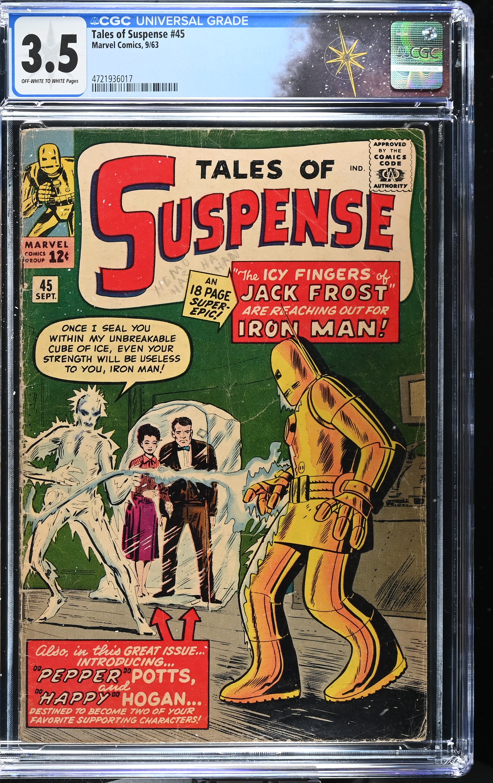  Tales of Suspense #45 CGC 3.5 1st Appearance of Happy Hogan & Pepper Potts (Marvel Comics, 1963) Off-White to White Pages