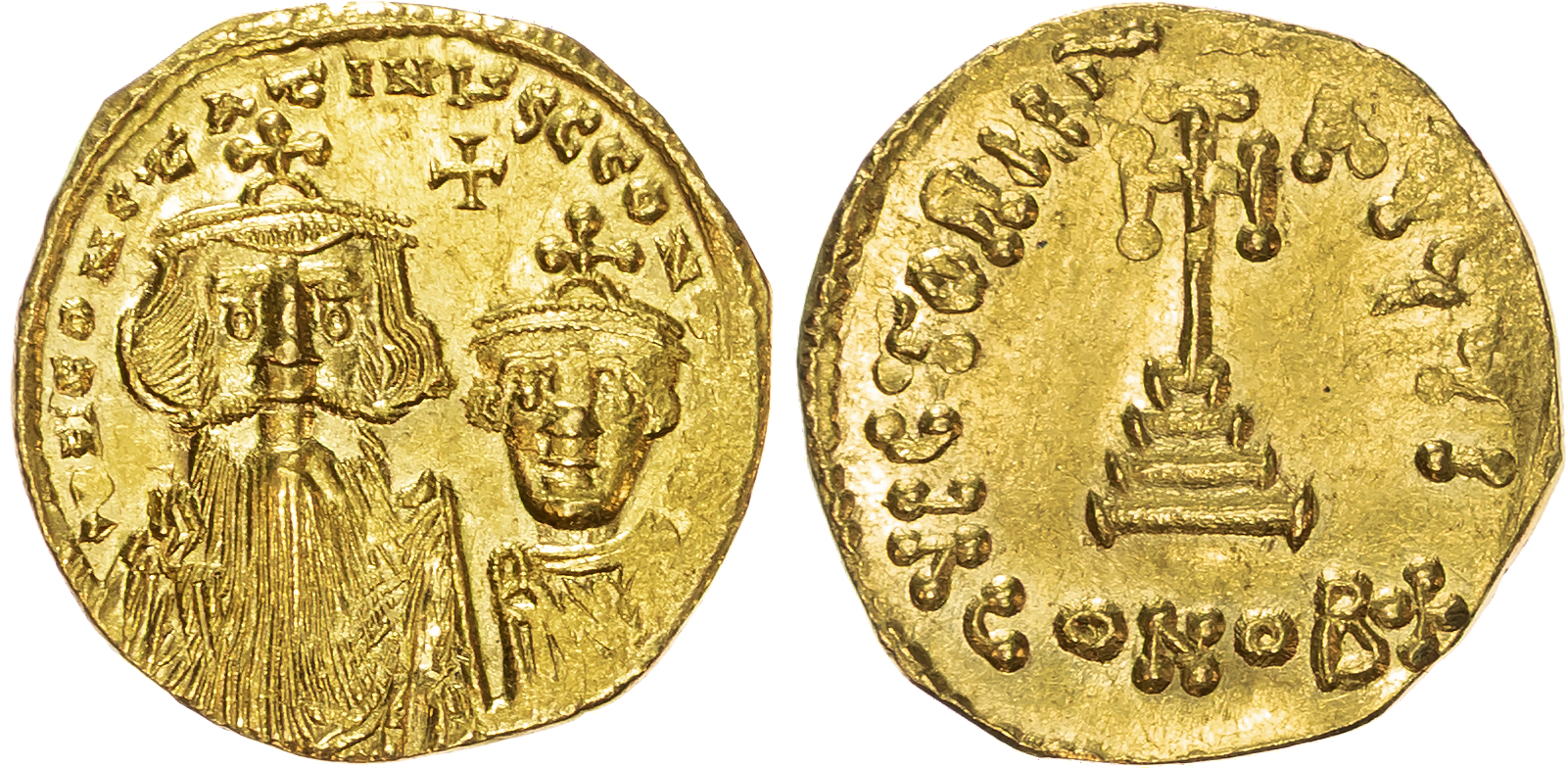 Constans II, with Constantine IV (AD 654-668), AV Solidus, Constantinople, 4.17g. 