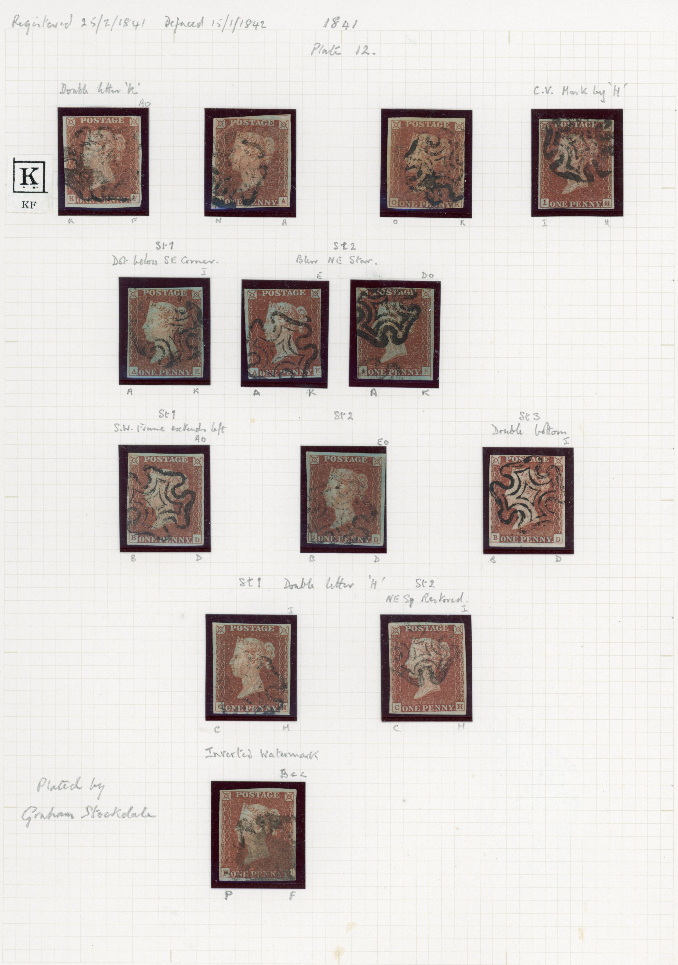 1841 1d Red-brown Pl.12-45 (SG 8-12).