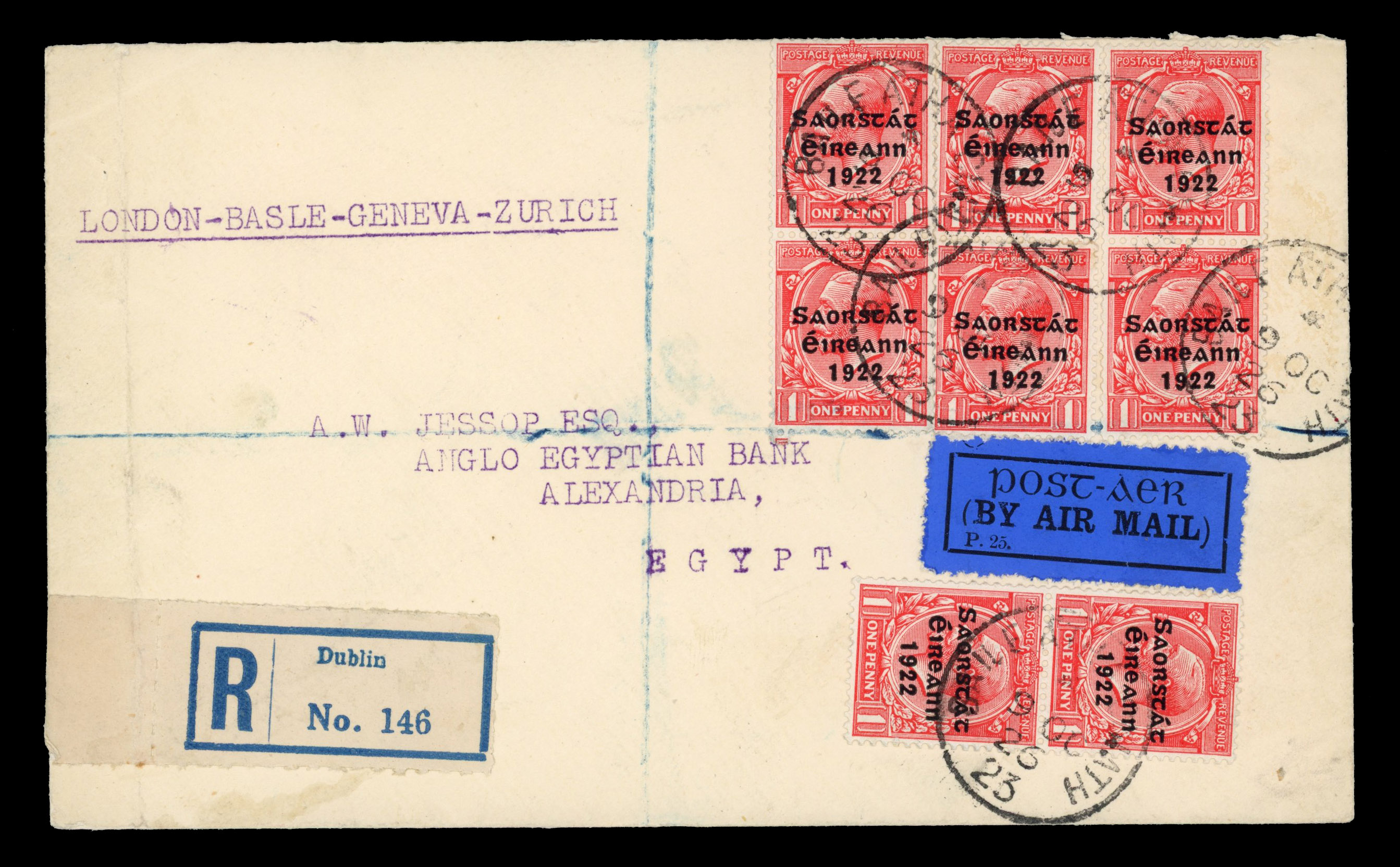 Ireland 1926 registered airmail cover to Egypt