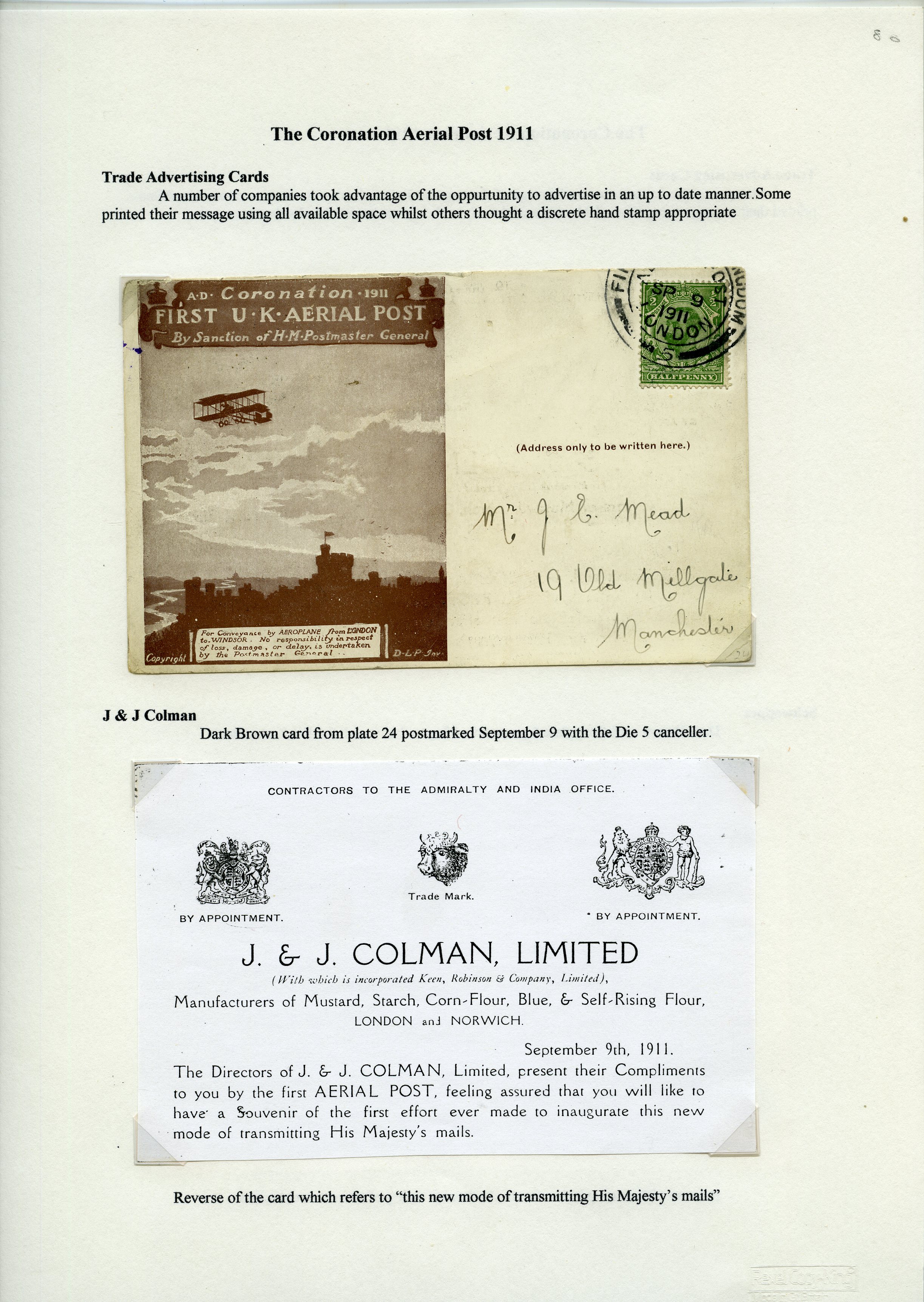 1911 FIRST U.K. AERIAL POST: Four...