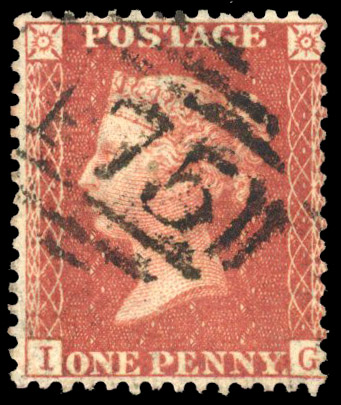 1856 1d Red-brown on white to cream tinted paper Pl.36 Used SG37, C8A.