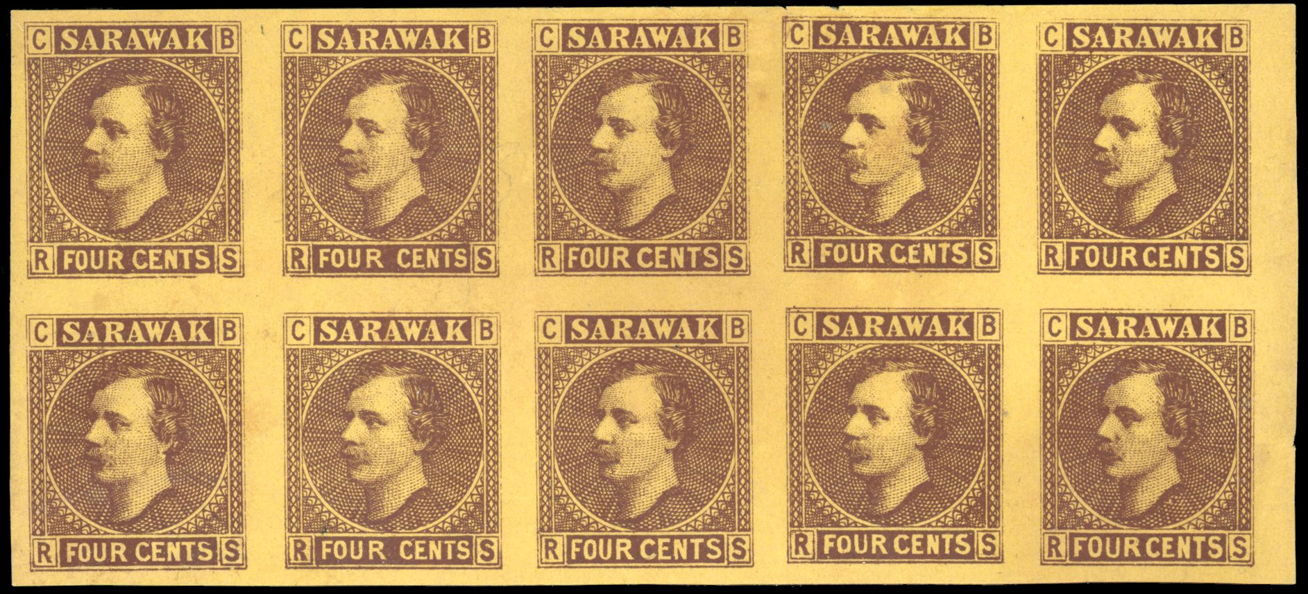 Sarawak 1875 2c-12c group of imperforate proofs