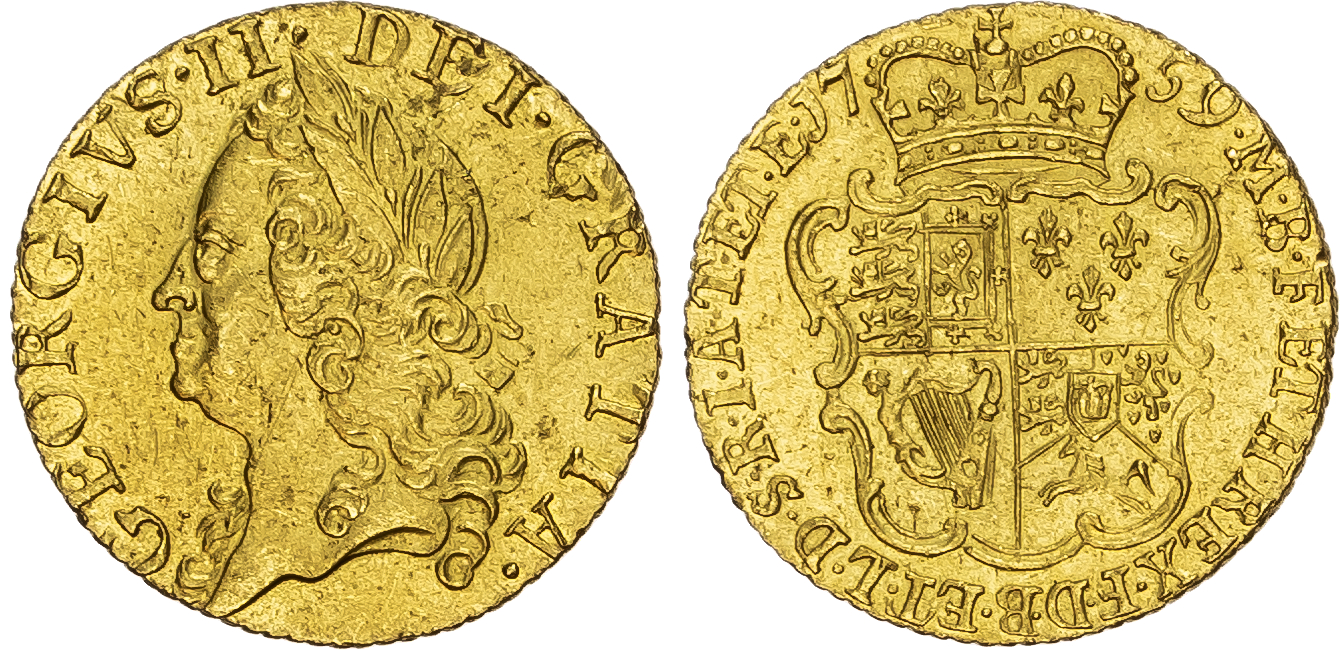 George II (1760-1820), 'Old Head' Half Guinea, 1759