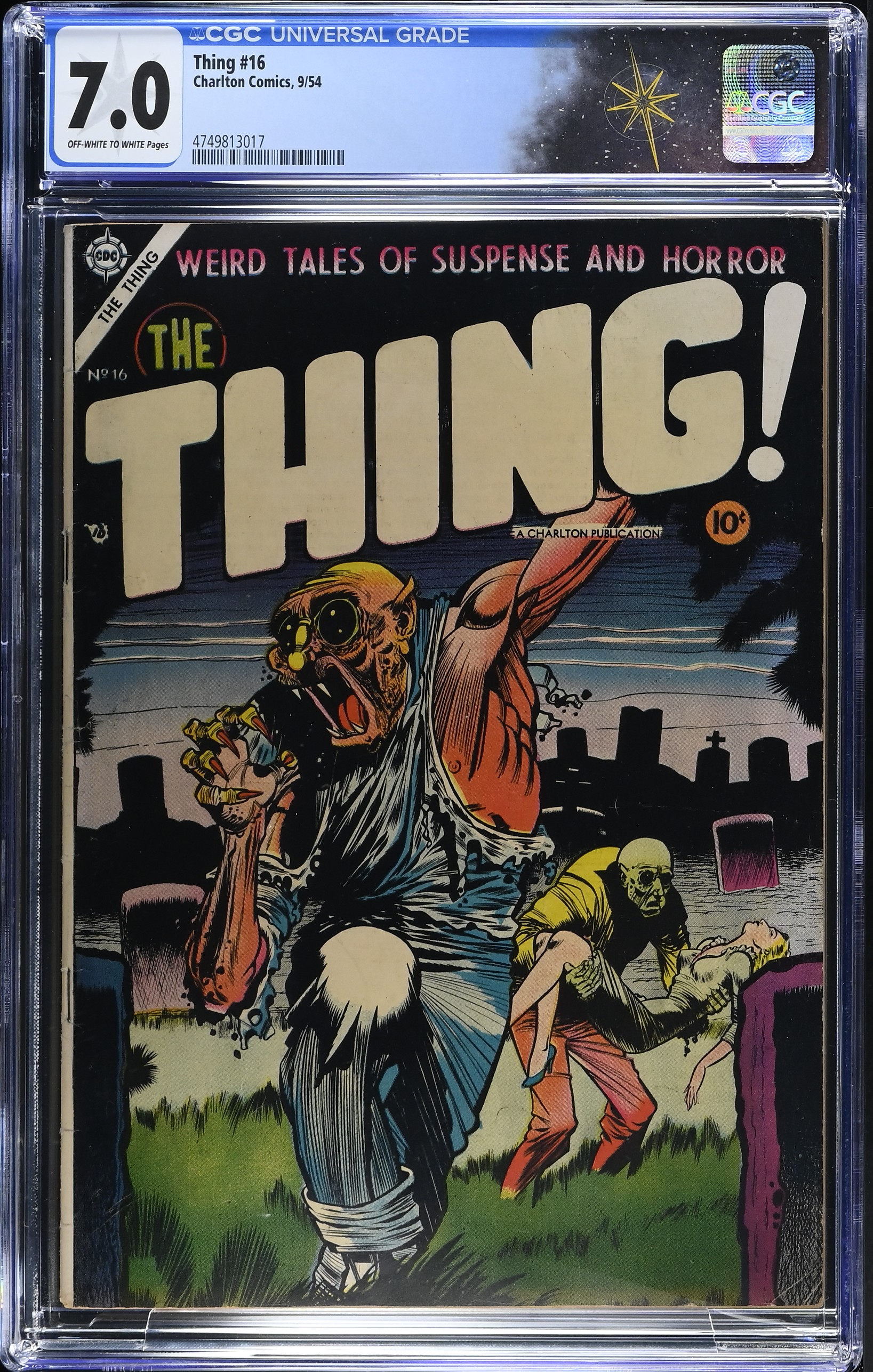 Thing #16 CGC 7.0 Cover by Steve Kirkel (Charlton Comics, 1954) Off-White to White Pages