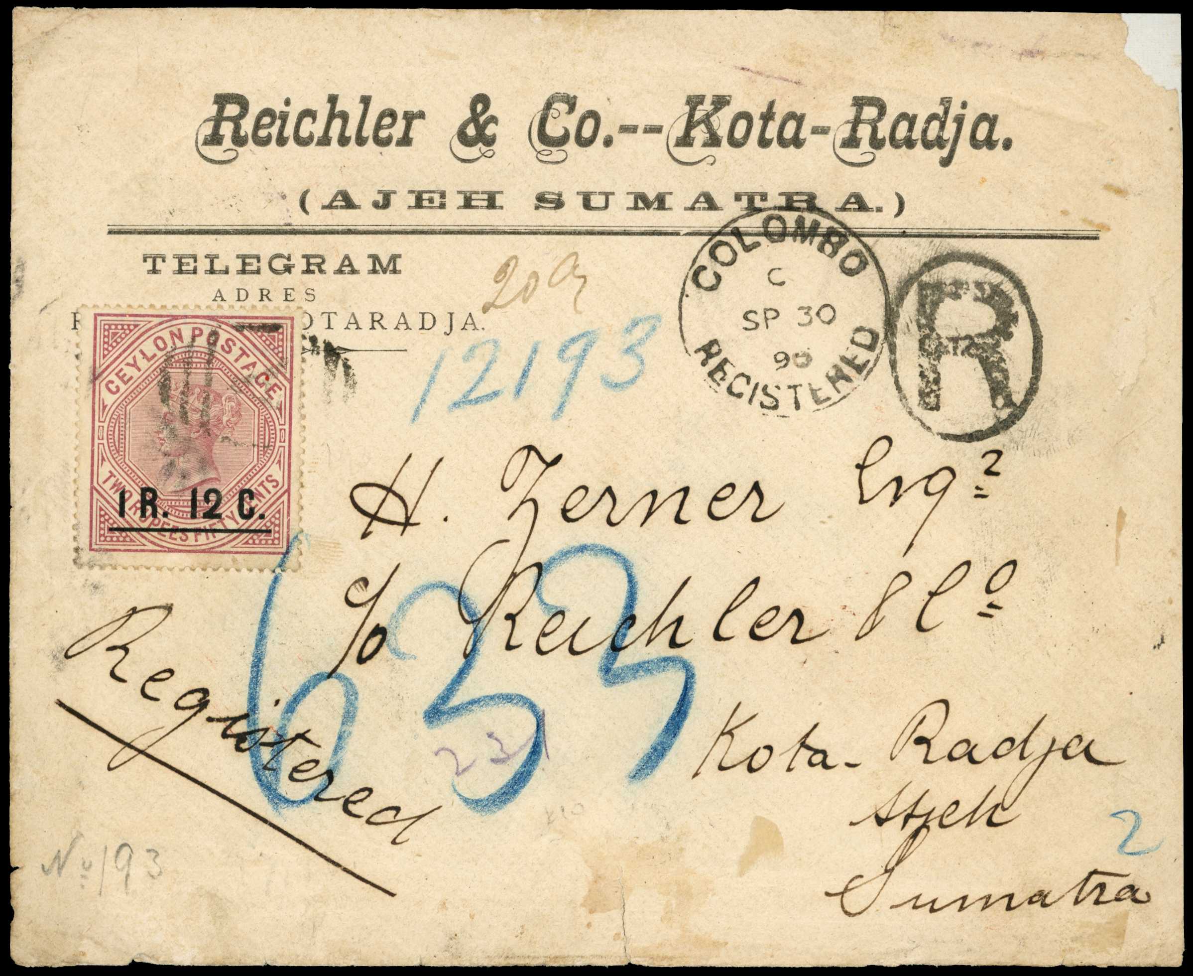 POSTAL HISTORY: 1895 registered cover to...