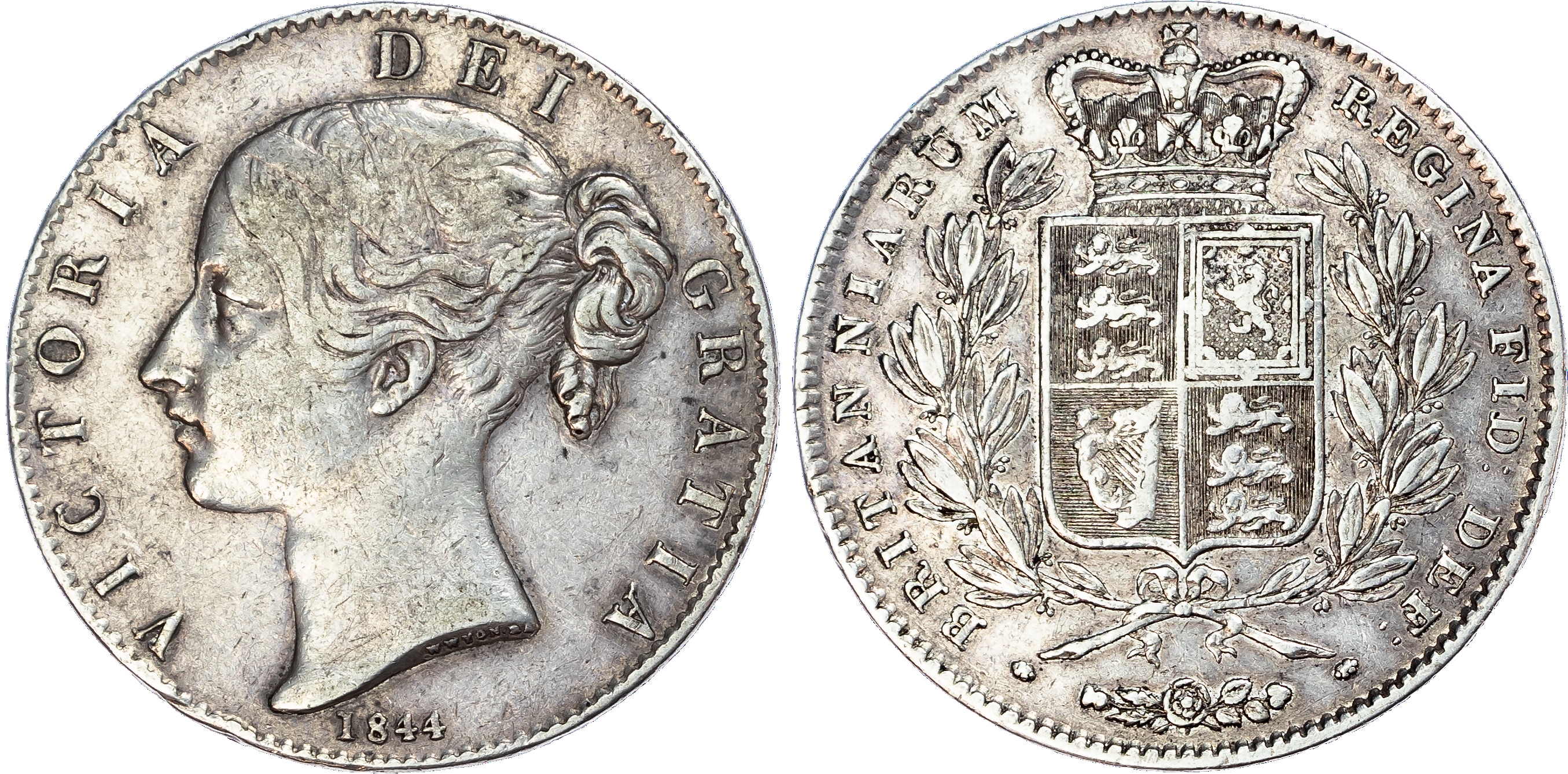 George III silver crown 1820 (S 3787), Victoria silver crown 1844 (S 3882), Victoria silver crown 1887 (S 3921).