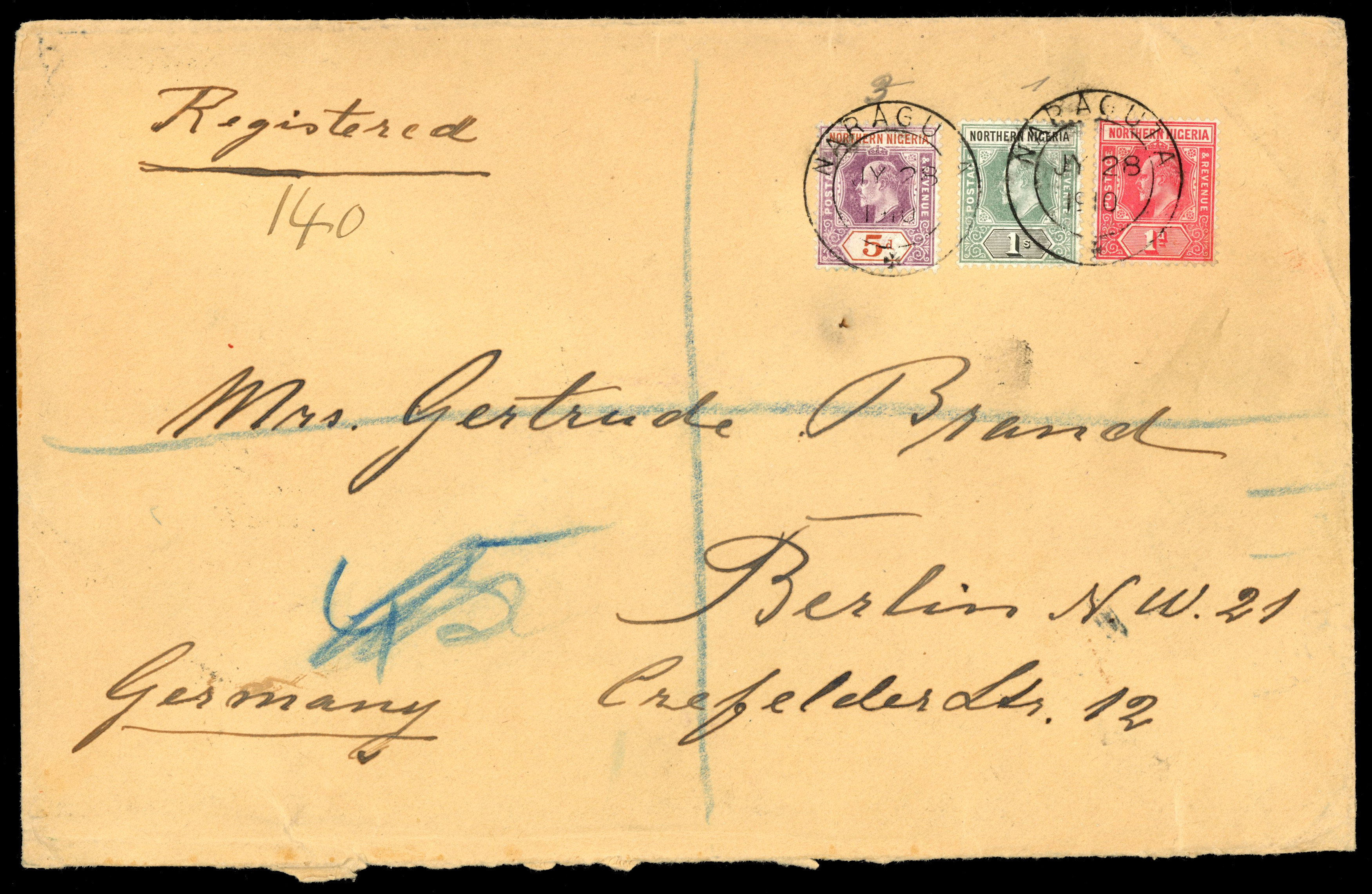 Northern Nigeria SG 24b, 26a, 29 cover to Berlin