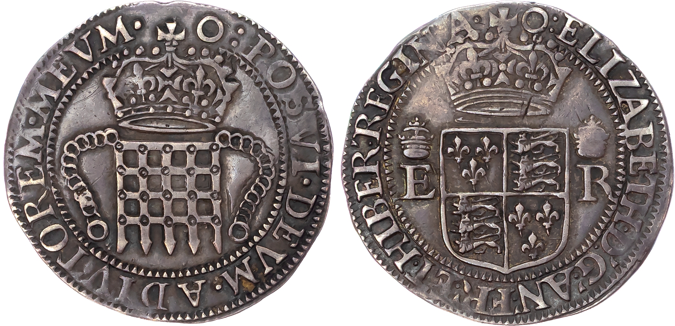 Elizabeth I (15581563), Trade Coinage, Portcullis Money (1600-1601), Silver Two Testerns.