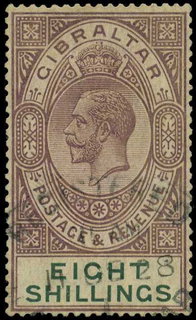 1924 8/- dull purple and green, used...