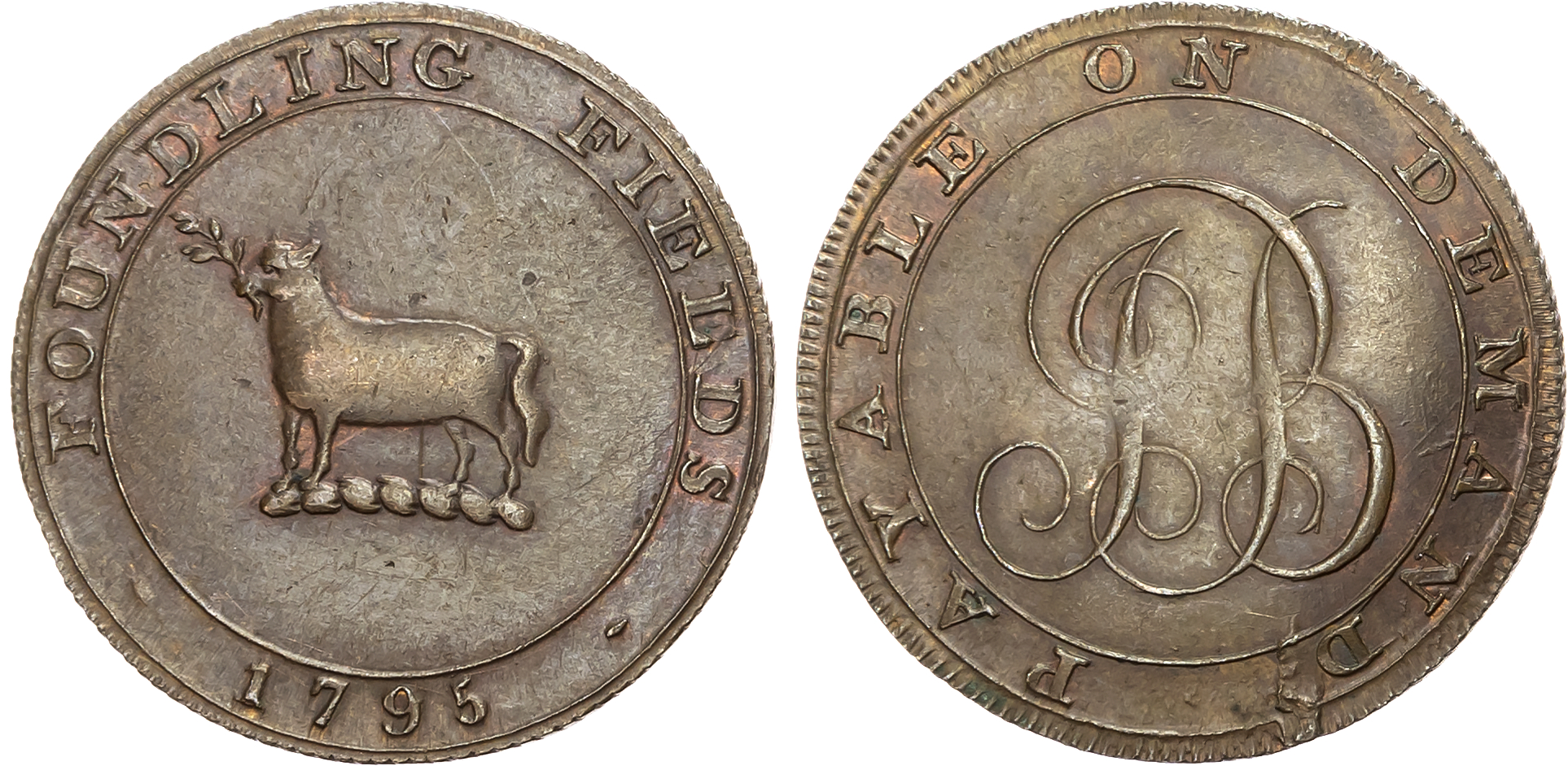 London – Jermyn Street , John Carter (ladies’ shoemaker) Halfpenny undated, Ladies high heeled shoe, rev. Legends with f …