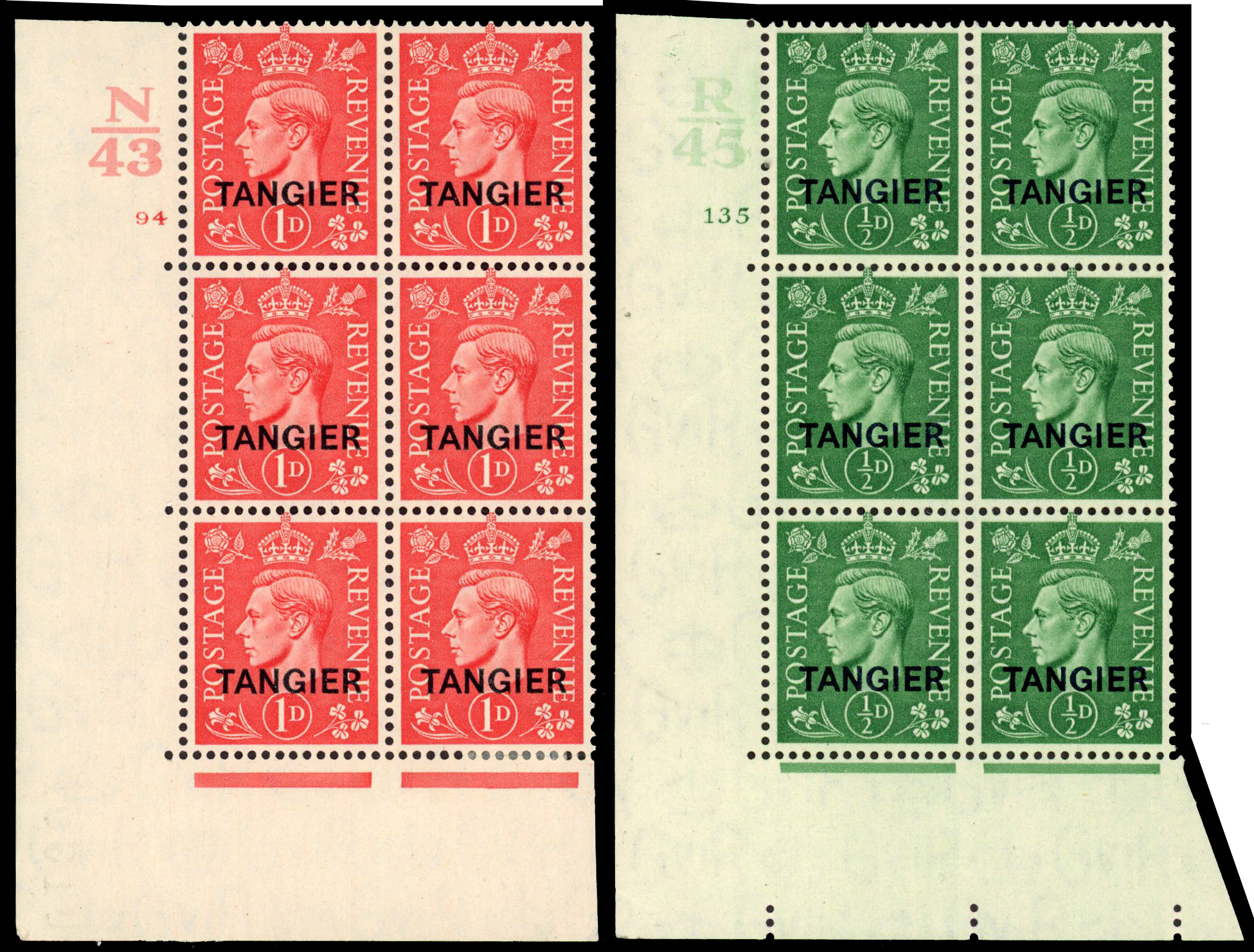 Morocco Agencies Tangier SG 251-2 1944 ½d and 1d Cylinder blocks mint