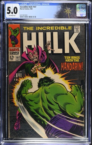 Incredible Hulk #107 CGC 5.0 "Ten Rings Hath...the Mandarin!" (Marvel Comics, 1968) Off-whtie to white pages