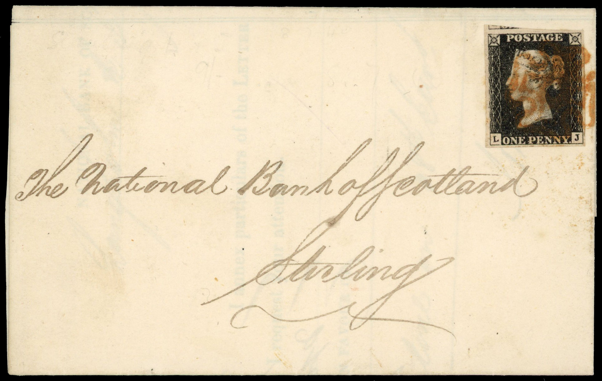 Great Britain 1840 1d black Plate 4 on cover to Sterling