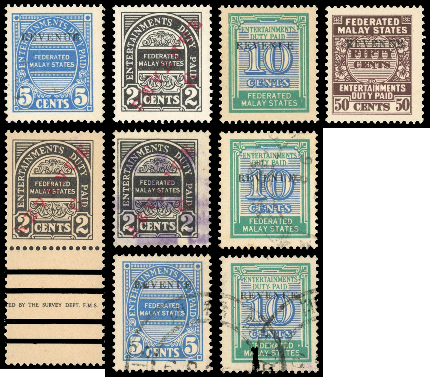 FMS Revenue c1941 overprints on Entertainment Tax group